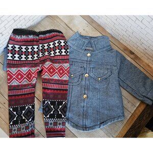 18 Inch Doll Outfit Denim Jacket Tribal Print Leggings Boho Western Set